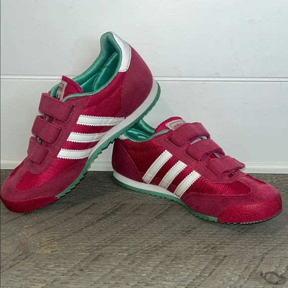 Adidas Dragon OG CF C Girls Sneakers Pink/White/Green Size 2 - Picture 8 of 10